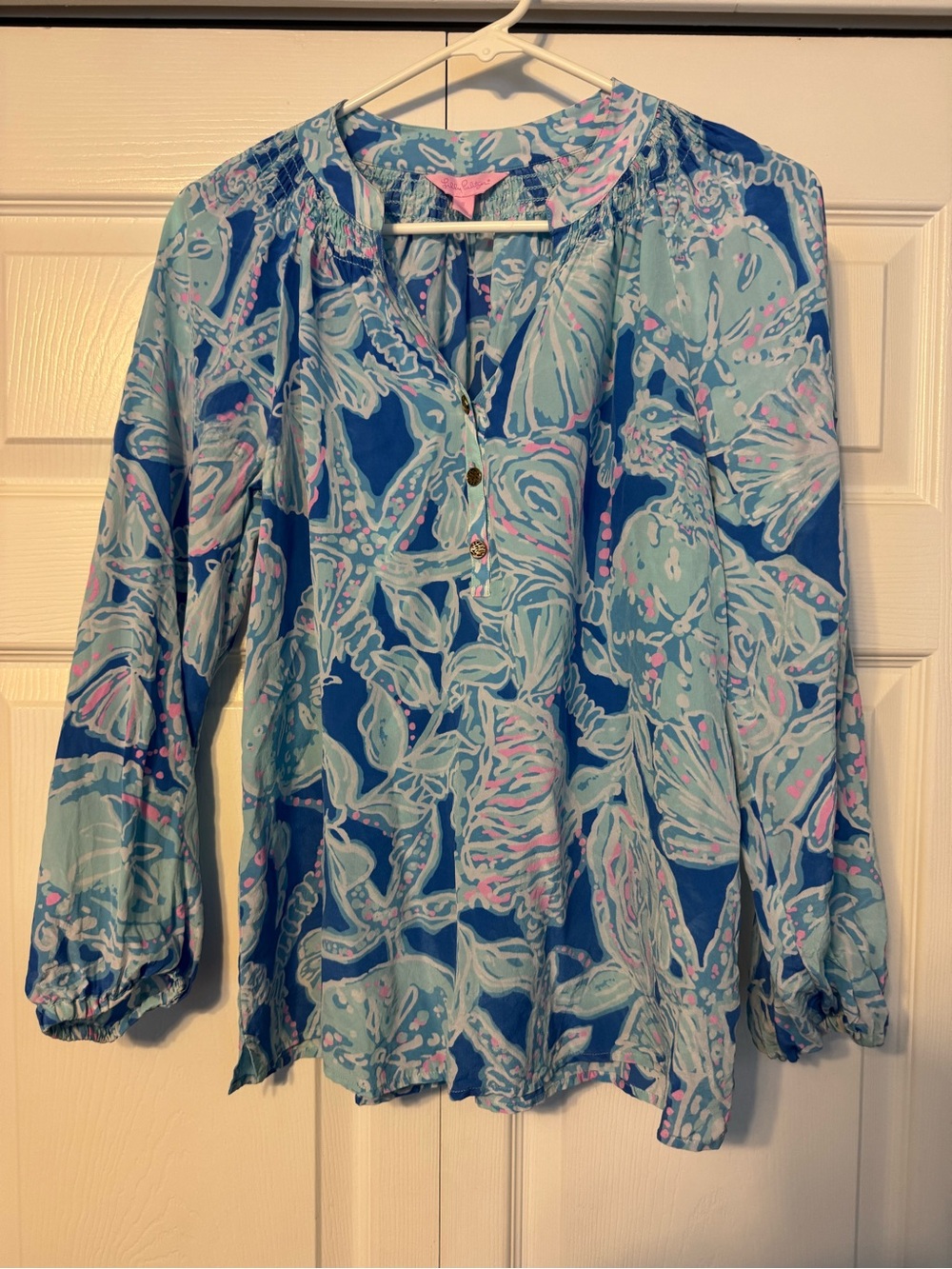 Lilly Pulitzer Blue Aqua Floral Tunic with Pink Accents